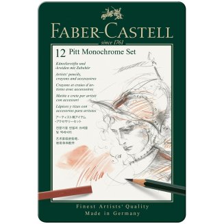 Набор художественных изделий Faber-Castell \"Pitt Monochrome\", 12 предметов, метал. кор.