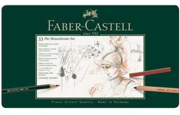 Художественные изделия Faber-Castell \"Pitt Monochrome\" в наборе из 33 предмета, в метал.коробке