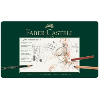 Художественные изделия Faber-Castell \"Pitt Monochrome\" в наборе из 33 предмета, в метал.коробке