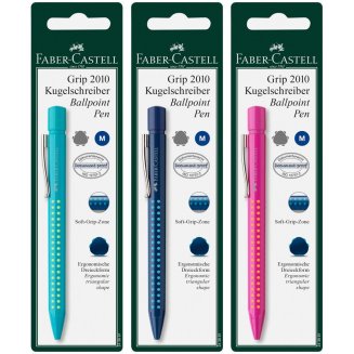 Ручка Faber-Castell \"Grip 2010\" шариковая автоматическая синяя, трехгранная, 1мм, разные цвета