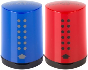 Точилка Faber-Castell \"Grip 2001 Mini\" пластиковая с 1 отверстием, контейнером, красно-синяя