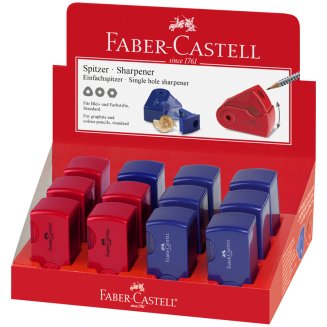 Точилка Faber-Castell \"Sleeve Mini\" пластиковая с 1м отверстием, контейнером, красно-синяя