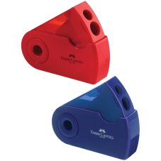 Точилка Faber-Castell \"Sleeve\" пластиковая с 2мя отверстиями, контейнером, красно-синяя