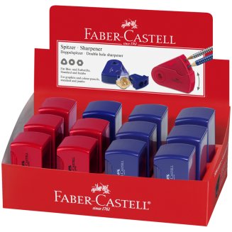 Точилка Faber-Castell \"Sleeve\" пластиковая с 2мя отверстиями, контейнером, красно-синяя