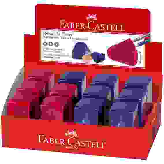 Точилка Faber-Castell \"Sleeve\" пластиковая с 2мя отверстиями, контейнером, красно-синяя