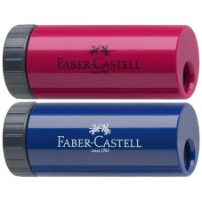Точилка Faber-Castell пластиковая с 1м отверстием, контейнером, разных цветов