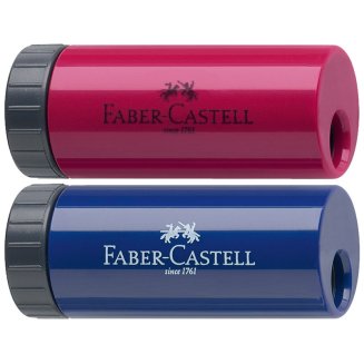 Точилка Faber-Castell пластиковая с 1м отверстием, контейнером, разных цветов