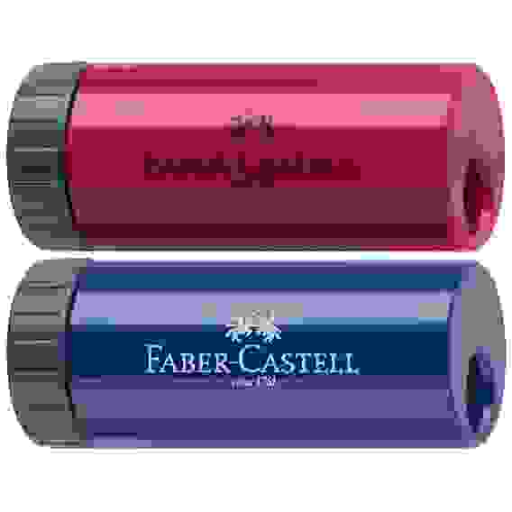 Точилка Faber-Castell пластиковая с 1м отверстием, контейнером, разных цветов
