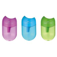 Точилка пластиковая Faber-Castell, 1 отверстие, контейнер, ассорти