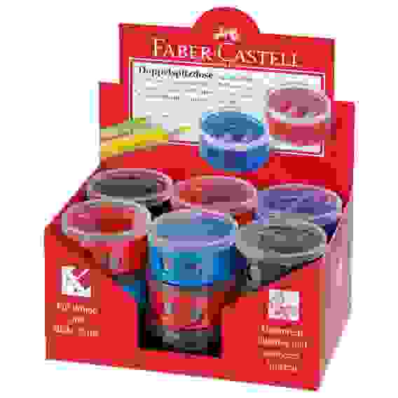 Точилка Faber-Castell пластиковая с 2мя отверстиями, контейнером, красно-синяя
