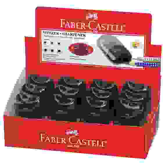 Точилка Faber-Castell пластиковая с 2мя отверстиями, контейнером, черная