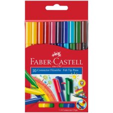 Фломастеры Faber-Castell \"Connector\" в наборе из 10цв., смываемые, клип-соединение между собой