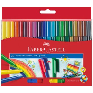 Фломастеры Faber-Castell \"Connector\" в наборе из 20цв., смываемые, клип-соединение между собой