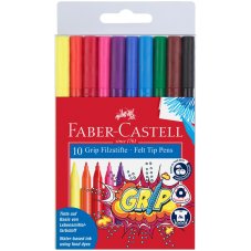 Фломастеры Faber-Castell \"Grip\" трехгранные в наборе из 10цв.,смываемые в пластиковой упаковке