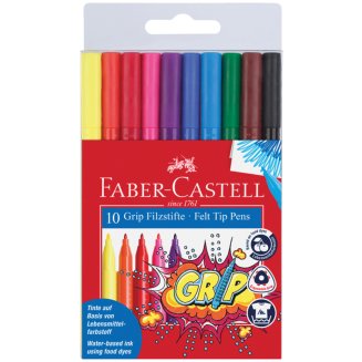 Фломастеры Faber-Castell \"Grip\" трехгранные в наборе из 10цв.,смываемые в пластиковой упаковке