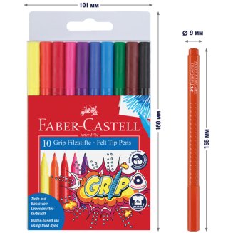 Фломастеры Faber-Castell \"Grip\" трехгранные в наборе из 10цв.,смываемые в пластиковой упаковке