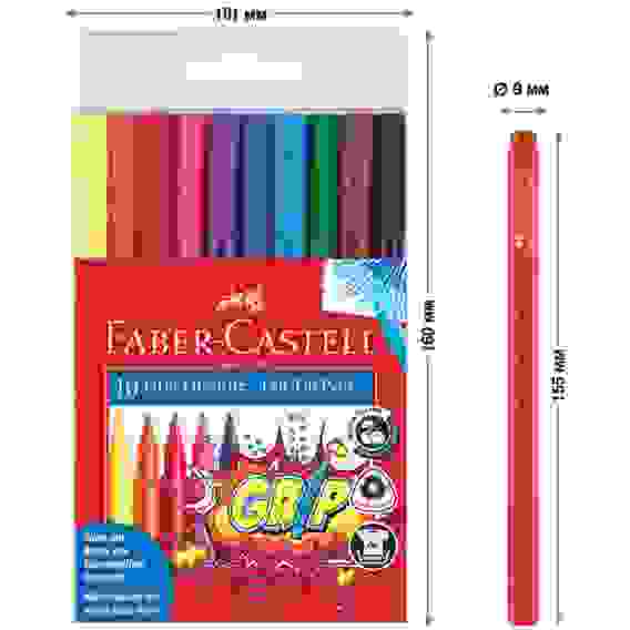 Фломастеры Faber-Castell \"Grip\" трехгранные в наборе из 10цв.,смываемые в пластиковой упаковке