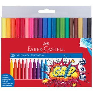 Фломастеры Faber-Castell \"Grip\" трехгранные в наборе из 20цв.,смываемые в пластиковой упаковке