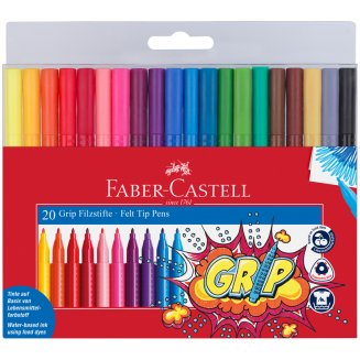 Фломастеры Faber-Castell \"Grip\" трехгранные в наборе из 20цв.,смываемые в пластиковой упаковке