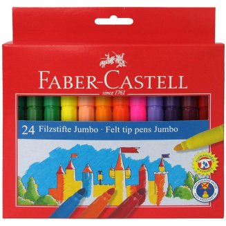 Фломастеры Faber-Castell \"Jumbo\", 24цв., утолщенные, смываемые, картон, европодвес