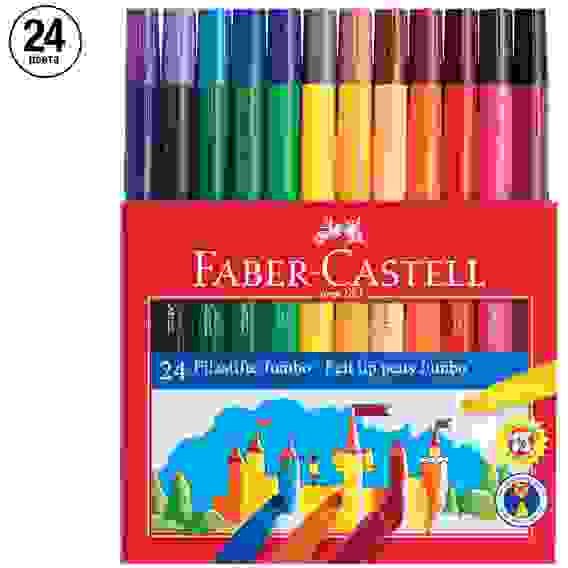 Фломастеры Faber-Castell \"Jumbo\", 24цв., утолщенные, смываемые, картон, европодвес