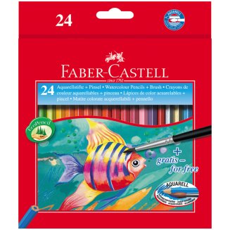 Карандаши Faber-Castell акварельные, набор из 24 цветов и кисти, картонная коробка