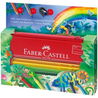 Карандаши Faber-Castell \"Grip Jungle\" цветные, трехгранные, набор из 16цв., ч/г карандаша и точилки