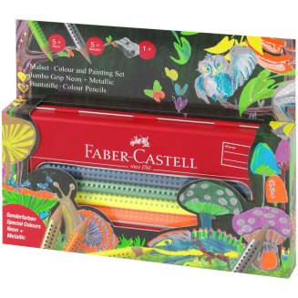 Карандаши Faber-Castell \"Jumbo Grip Neon+Metallic\" цветные, трехгр., утолщ., 10цв. в карт.упаковке