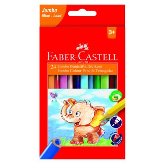Карандаши Faber-Castell \"Jumbo\" цветные, трехгранные, утолщенные, 24 цветов с точилкой в карт.уп.