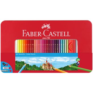 Карандаши Faber-Castell цветные, набор из 60 цв., 2 ч.карандашей, ластика и точилки в метал.коробке