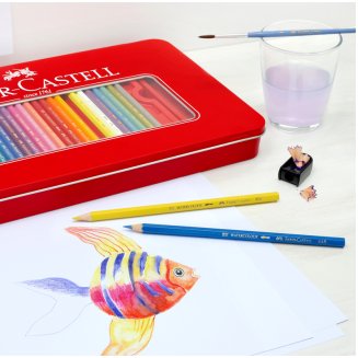 Карандаши Faber-Castell цветные, набор из 60 цв., 2 ч.карандашей, ластика и точилки в метал.коробке