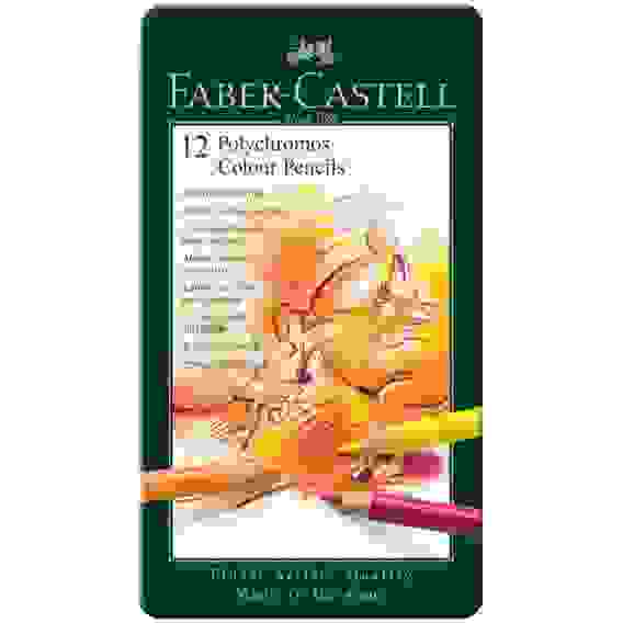 Карандаши цветные художественные Faber-Castell \"Polychromos\" 12цв., заточен., метал. коробка