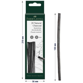 Уголь Faber-Castell \"Pitt\" натуральный круглый, в наборе 20 шт, диаметр 3-6 мм в картонной упаковке