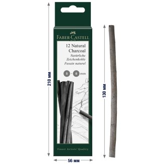 Уголь Faber-Castell \"Pitt\" натуральный круглый, в наборе 12 шт, диаметр 5-8 мм в картонной упаковке