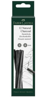Уголь Faber-Castell \"Pitt\" натуральный круглый, в наборе 12 шт, диаметр 5-8 мм в картонной упаковке