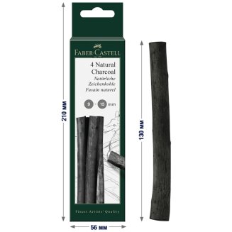 Уголь Faber-Castell \"Pitt\" натуральный круглый, в наборе 4 шт, диамерт 9-15 мм в картонной упаковке